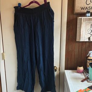 Belle by Kim Gravel Smocked Waist Navy Blue linen blend Pants